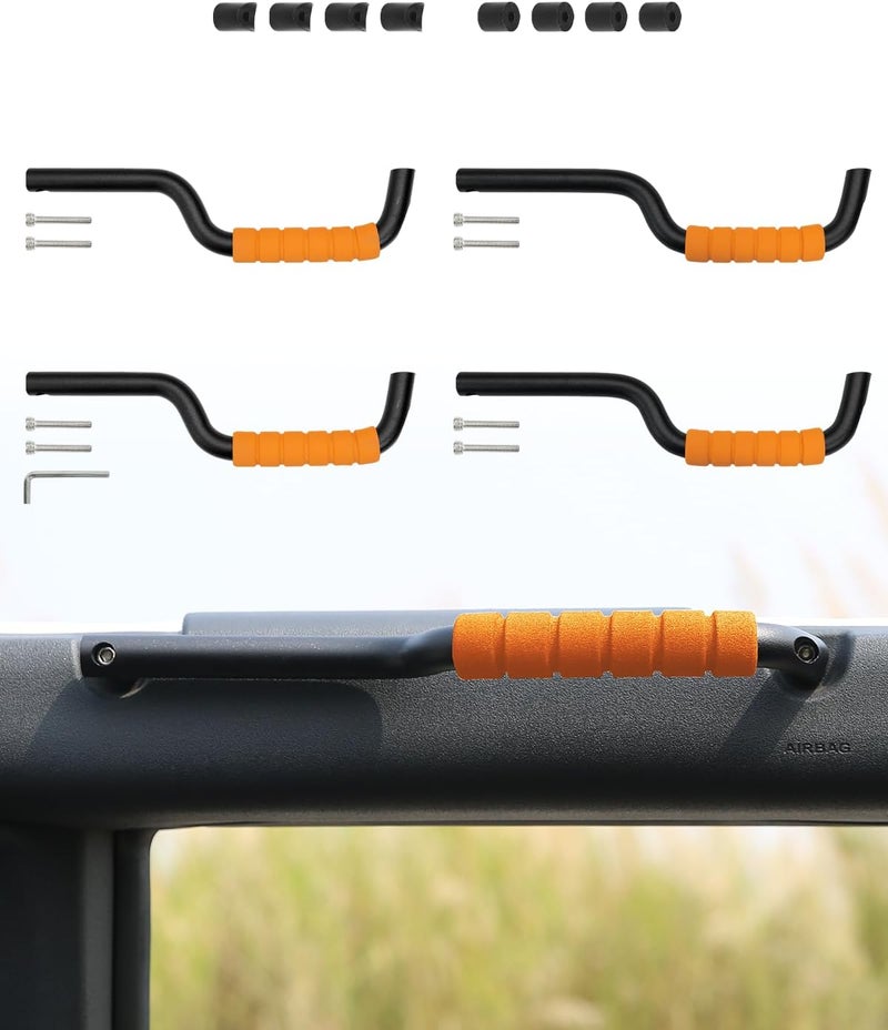 ROADER Bronco Front & Rear Roll Bar Grab Handles for 2024 2025 New Ford Bronco 2021 2022 2023 4 Door, Alloy Grip Handles Bronco Interior Accessories, 4 Pack(Not Fit Bronco Sport)-Orange - Image 1